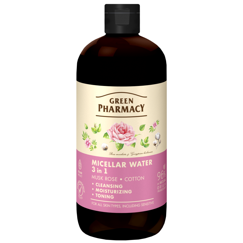 Woda micelarna 3 w 1 róża piżmowa i bawełna Green Pharmacy 500ml