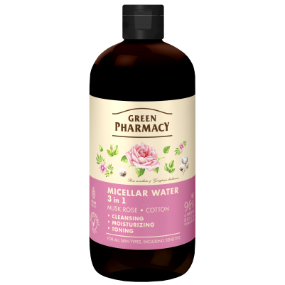 Woda micelarna 3 w 1 róża piżmowa i bawełna Green Pharmacy 500ml
