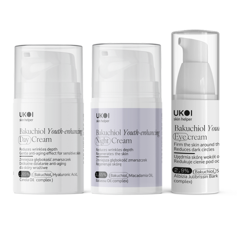 Zestaw kremów do twarzy i pod oczy UKOI z bakuchiolem