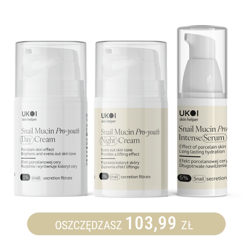 Zestaw kremy do twarzy + serum UKOI z filtratem śluzu ślimaka
