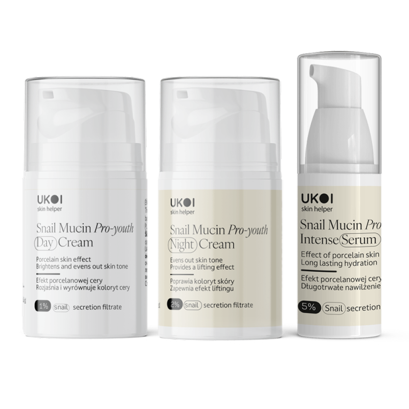 Zestaw kremy do twarzy + serum UKOI z filtratem śluzu ślimaka