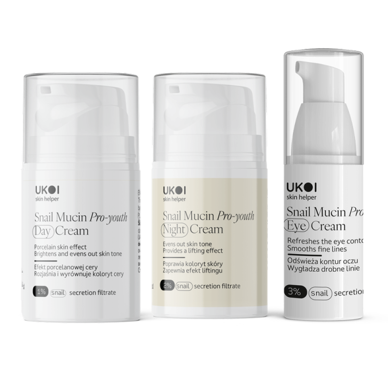 Zestaw kremów do twarzy i pod oczy UKOI z filtratem śluzu ślimaka
