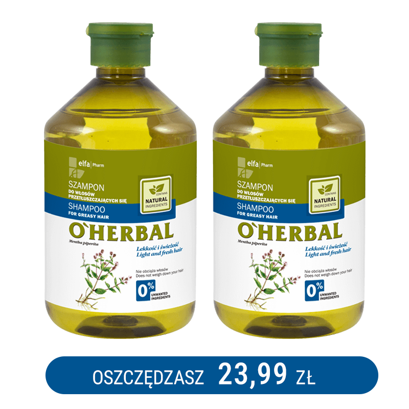 Szampon do włosów przetłuszczających się z ekstraktem z mięty O'Herbal 500ml x2