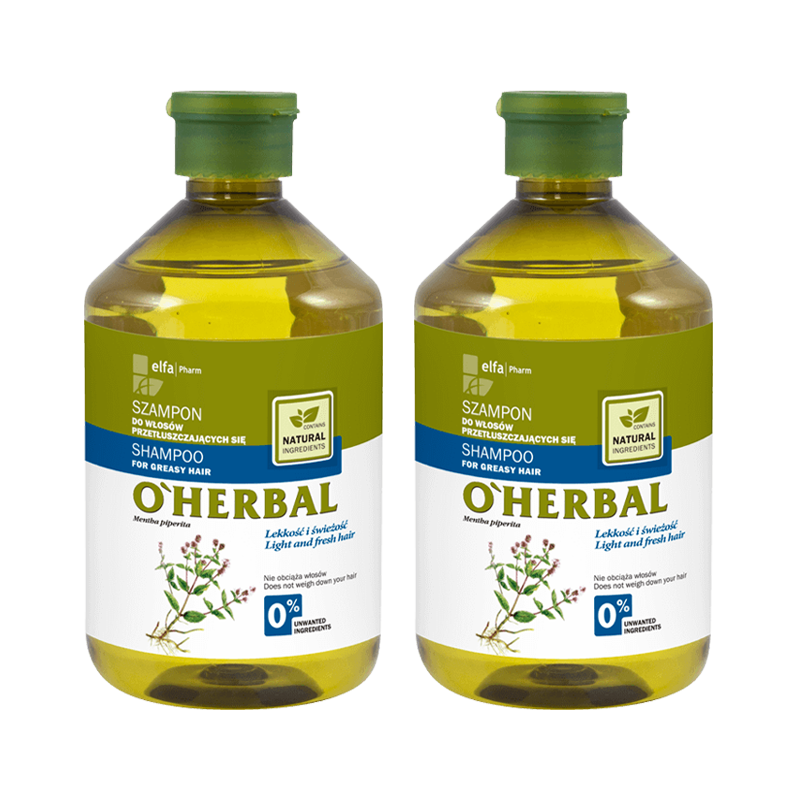 Szampon do włosów przetłuszczających się z ekstraktem z mięty O'Herbal 500ml x2