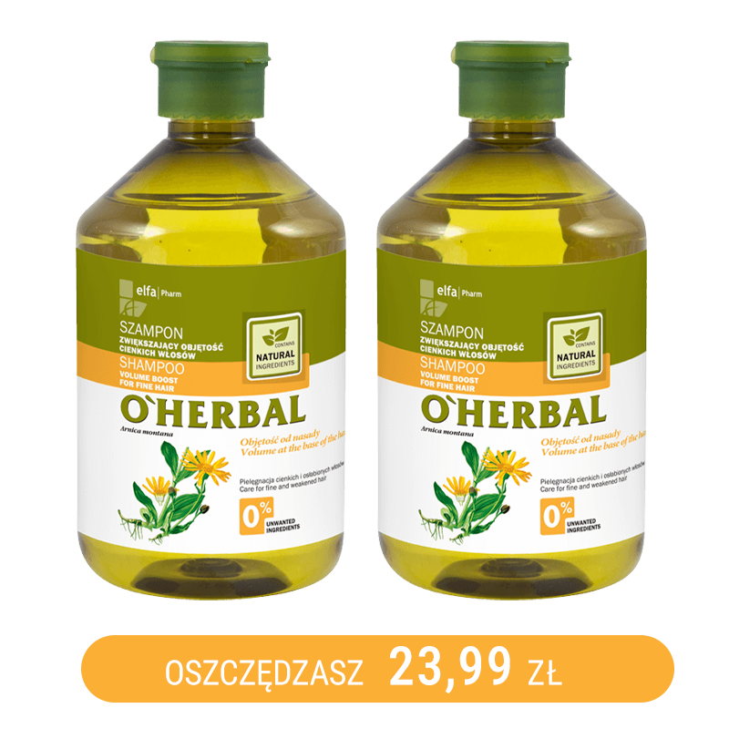Szampon zwiększający objętość cienkich włosów z ekstraktem z arniki O'Herbal 500ml x2