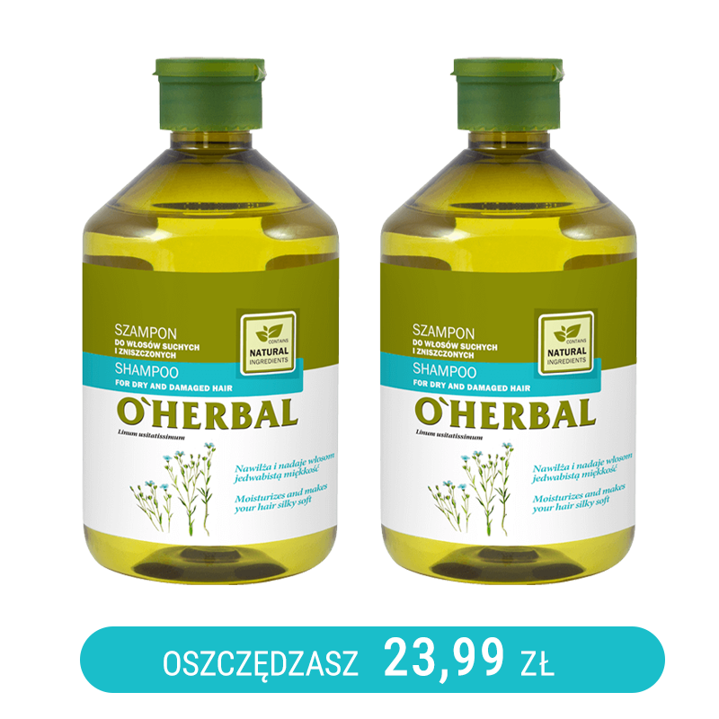 Szampon do włosów suchych i zniszczonych z ekstraktem z lnu O'Herbal 500ml x2