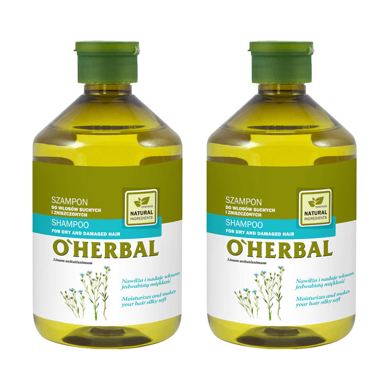 Szampon do włosów suchych i zniszczonych z ekstraktem z lnu O'Herbal 500ml x2