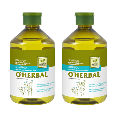 Szampon do włosów suchych i zniszczonych z ekstraktem z lnu O'Herbal 500ml x2
