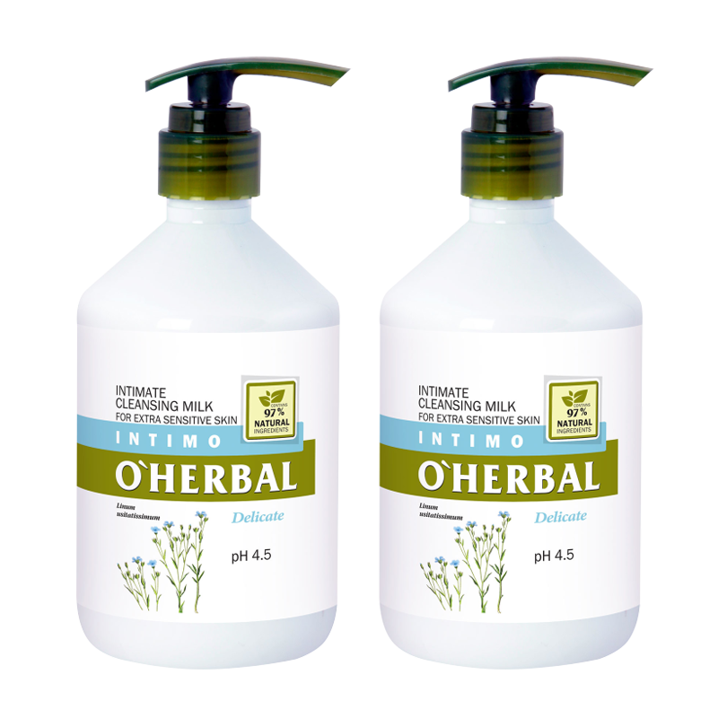 Oczyszczające mleczko do higieny intymnej dla bardzo wrażliwej skóry z ekstraktem z lnu 500ml O'Herbal x2