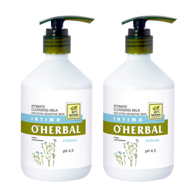 Oczyszczające mleczko do higieny intymnej dla bardzo wrażliwej skóry z ekstraktem z lnu 500ml O'Herbal x2