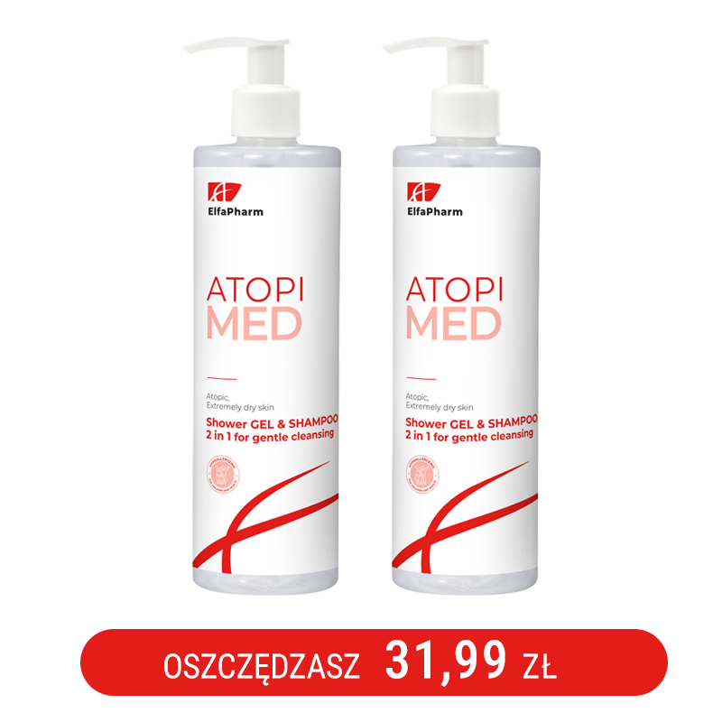 ATOPI MED Żel pod prysznic i Szampon 2 w 1 do delikatnego oczyszczania Elfa Pharm 400ml x2