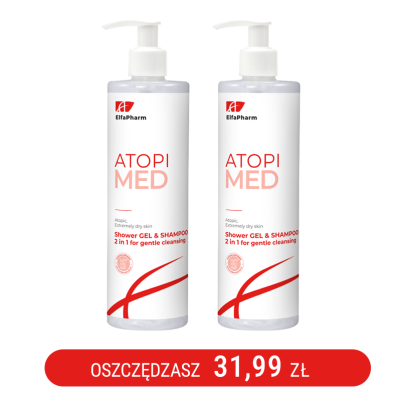 ATOPI MED Żel pod prysznic i Szampon 2 w 1 do delikatnego oczyszczania Elfa Pharm 400ml x2