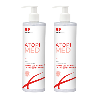 ATOPI MED Żel pod prysznic i Szampon 2 w 1 do delikatnego oczyszczania Elfa Pharm 400ml x2