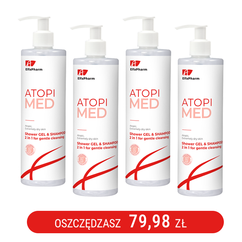 ATOPI MED Żel pod prysznic i Szampon 2 w 1 do delikatnego oczyszczania Elfa Pharm 400m x4