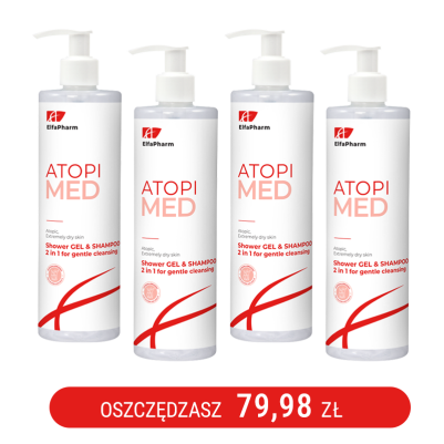 ATOPI MED Żel pod prysznic i Szampon 2 w 1 do delikatnego oczyszczania Elfa Pharm 400m x4