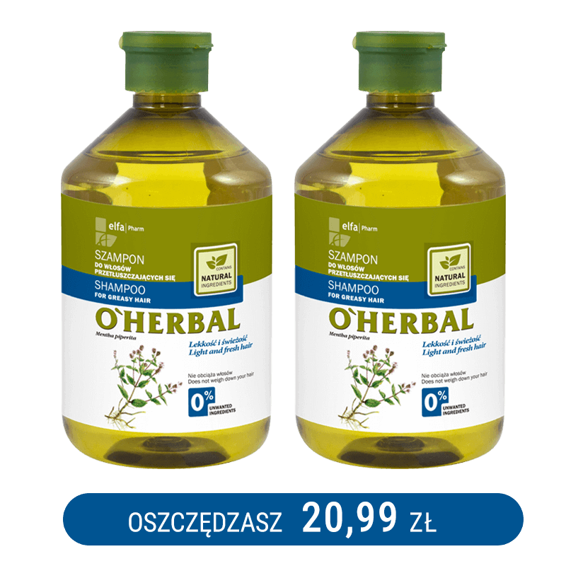 Szampon do włosów przetłuszczających się z ekstraktem z mięty O'Herbal 500ml x2
