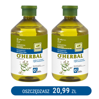 Szampon do włosów przetłuszczających się z ekstraktem z mięty O'Herbal 500ml x2