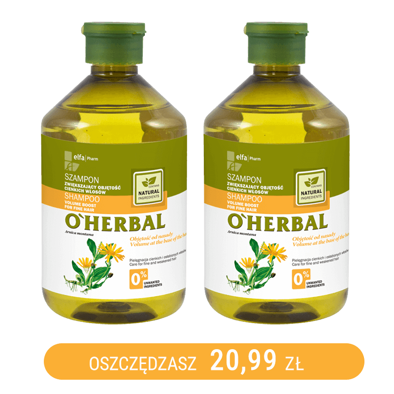 Szampon zwiększający objętość cienkich włosów z ekstraktem z arniki O'Herbal 500ml x2