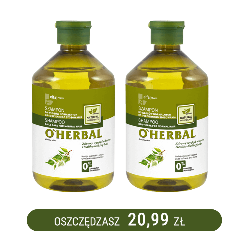 Szampon do włosów normalnych do codziennego stosowania z ekstraktem z brzozy O'Herbal 500ml x2