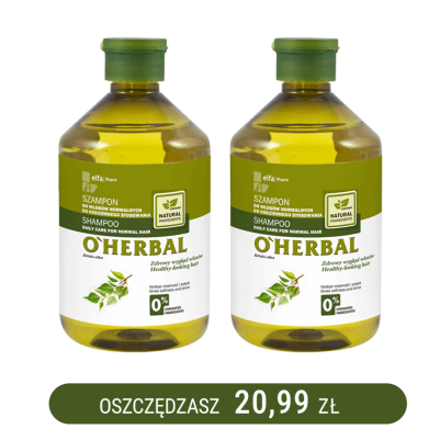 Szampon do włosów normalnych do codziennego stosowania z ekstraktem z brzozy O'Herbal 500ml x2