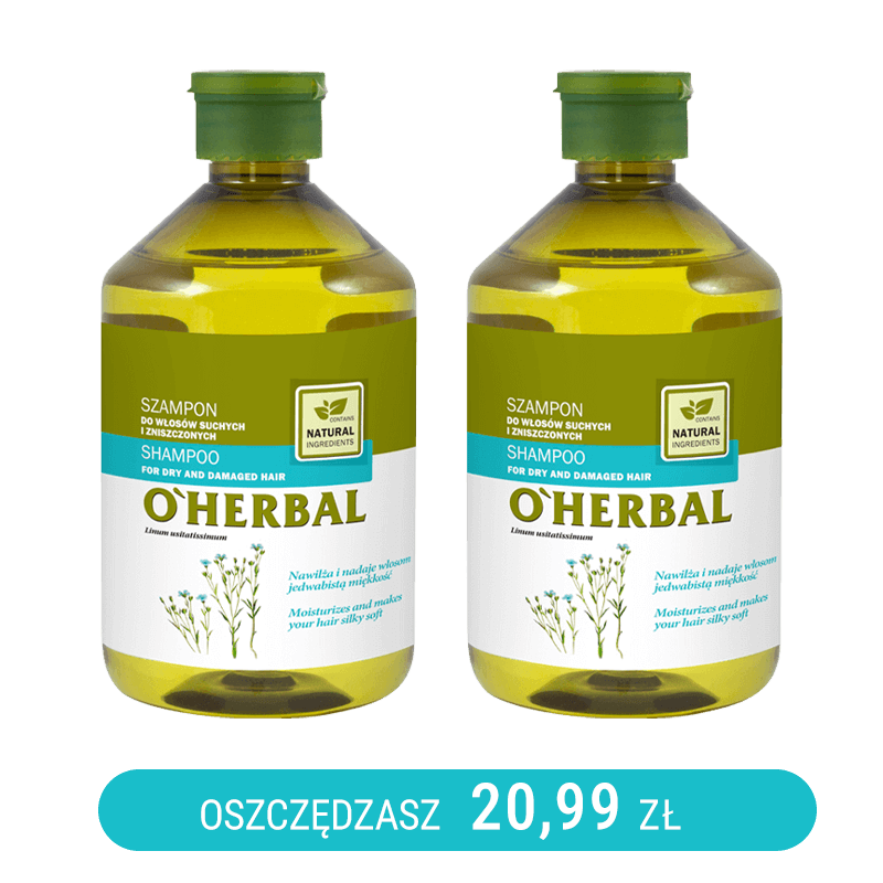 Szampon do włosów suchych i zniszczonych z ekstraktem z lnu O'Herbal 500ml x2