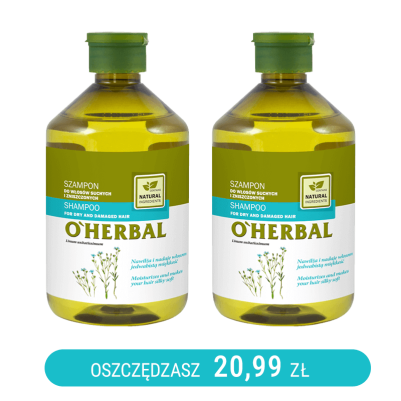 Szampon do włosów suchych i zniszczonych z ekstraktem z lnu O'Herbal 500ml x2