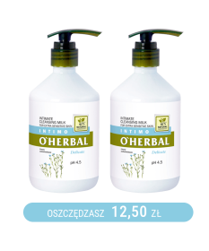 Oczyszczające mleczko do higieny intymnej dla bardzo wrażliwej skóry z ekstraktem z lnu 500ml O'Herbal x2