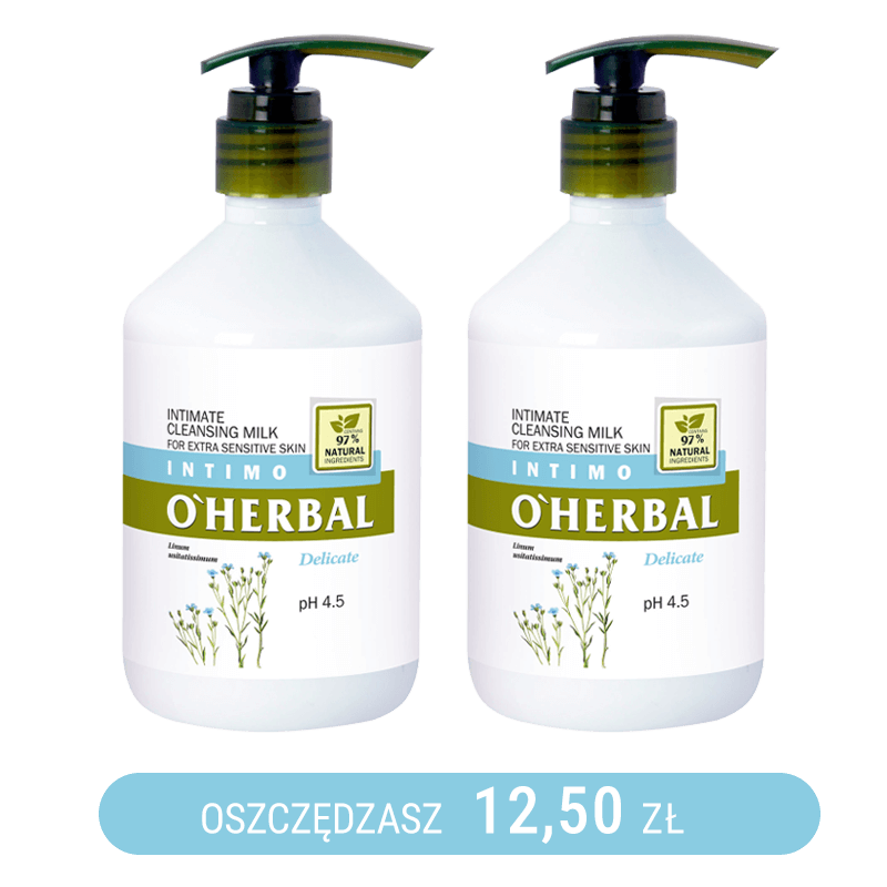Oczyszczające mleczko do higieny intymnej dla bardzo wrażliwej skóry z ekstraktem z lnu 500ml O'Herbal x2