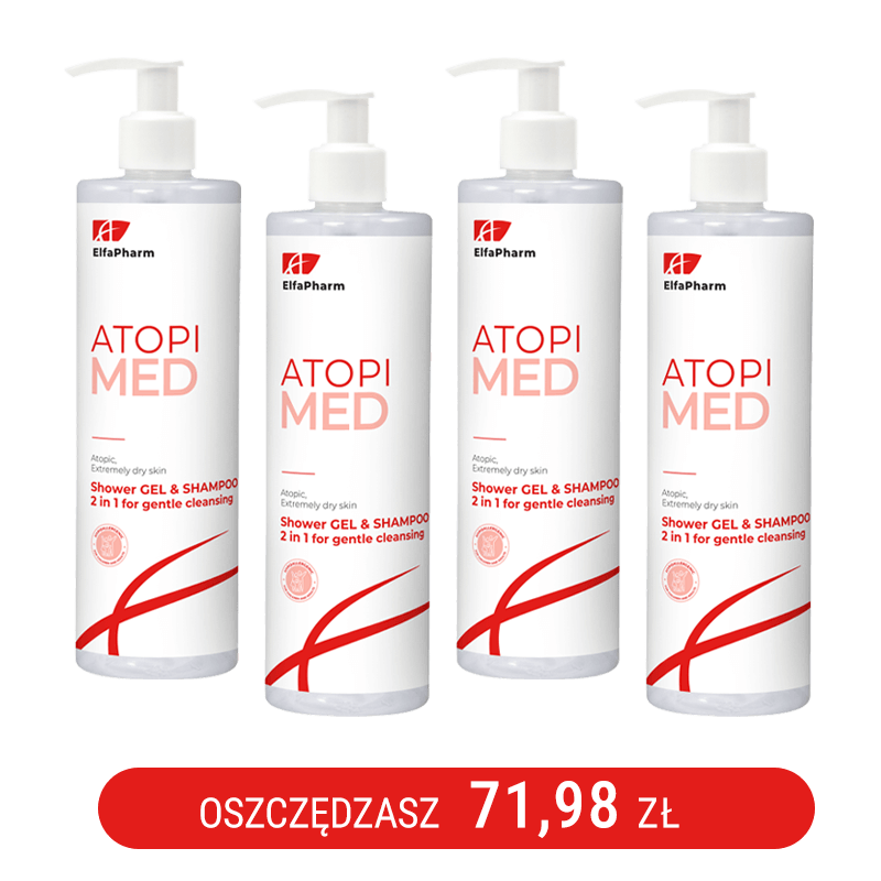 ATOPI MED Żel pod prysznic i Szampon 2 w 1 do delikatnego oczyszczania Elfa Pharm 400m x4