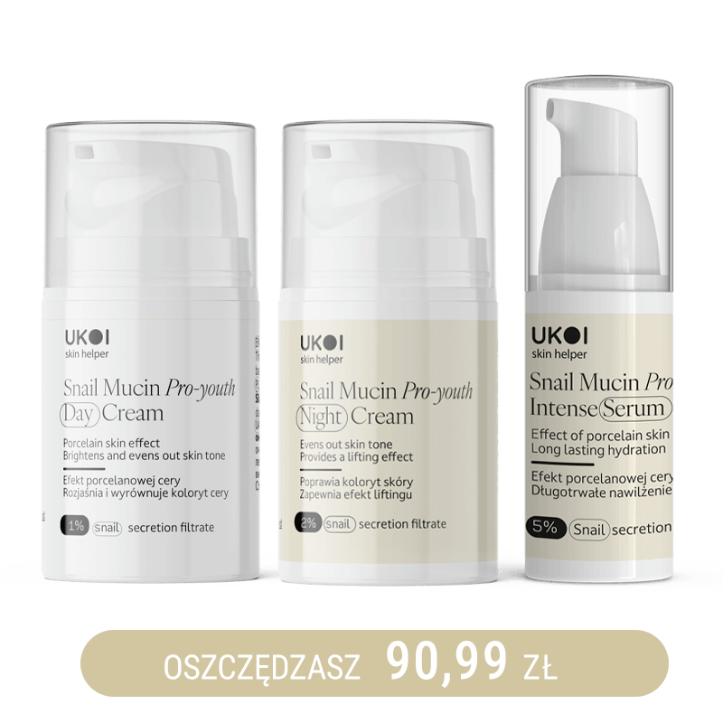 Zestaw kremy do twarzy + serum UKOI z filtratem śluzu ślimaka