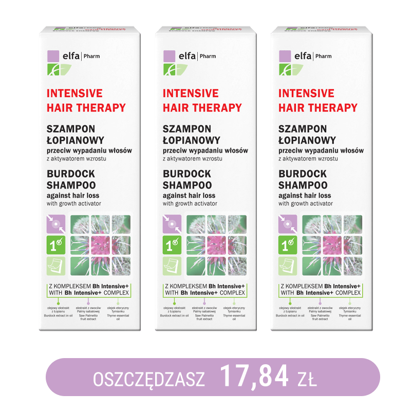 Szampon łopianowy przeciw wypadaniu włosów z aktywatorem wzrostu Elfa Pharm 200m x3