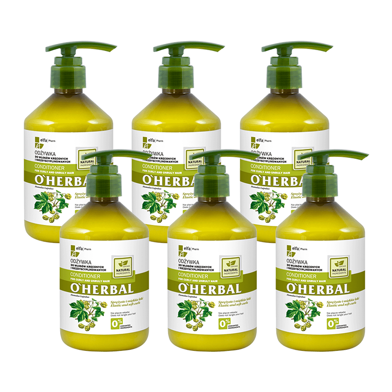 Odżywka do włosów kręconych i niezdyscyplinowanych z ekstraktem z chmielu O'Herbal 500ml x6