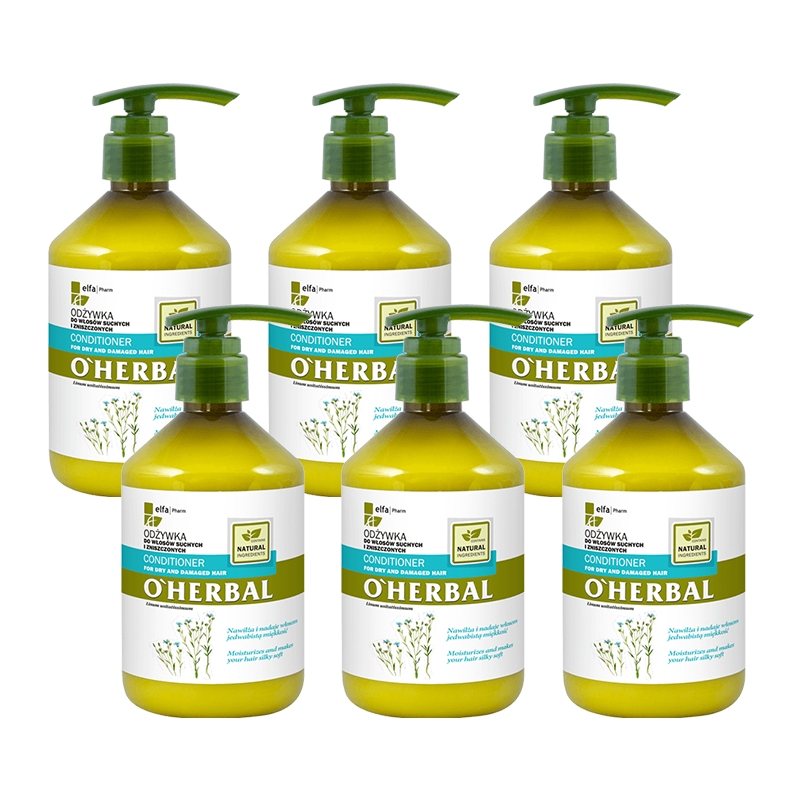 Odżywka do włosów suchych i zniszczonych z ekstraktem lnu O'Herbal 500ml x6
