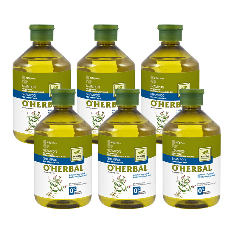Szampon do włosów przetłuszczających się z ekstraktem z mięty O'Herbal 500ml x6