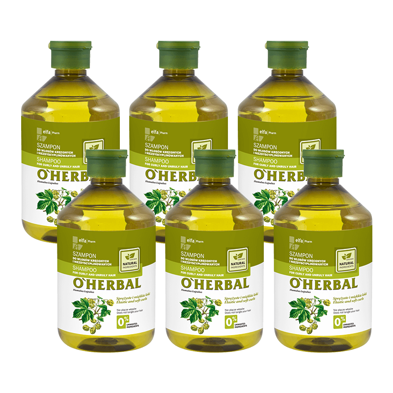 Szampon do włosów kręconych i niezdyscyplinowanych z ekstraktem z chmielu O'Herbal 500ml x6