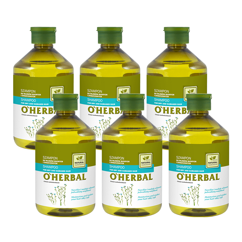 Szampon do włosów suchych i zniszczonych z ekstraktem z lnu O'Herbal 500ml x6