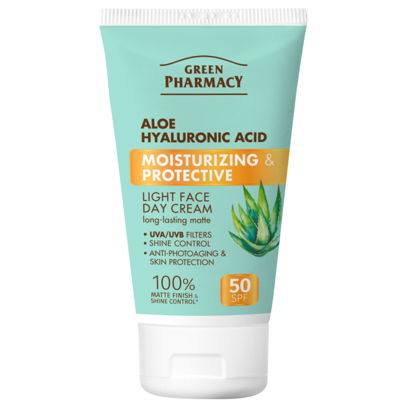 Aloes + Kwas Hialuronowy Nawilżający i Ochronny Lekki krem do twarzy na dzień SPF 50 Green Pharmacy 50ml