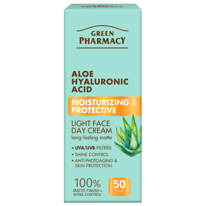 Aloes + Kwas Hialuronowy Nawilżający i Ochronny Lekki krem do twarzy na dzień SPF 50 Green Pharmacy 50ml