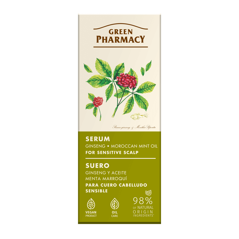 Serum do wrażliwej skóry głowy żeń-szeń i marokański olej miętowy Green Pharmacy 100ml